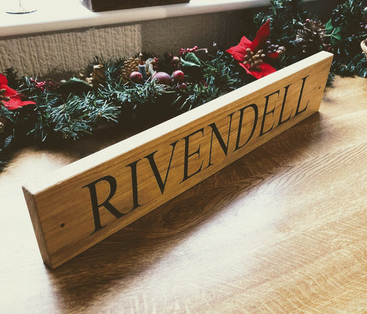 Solid Oak Engraved Hardwood House Sign 500mm x 95mm x 20mm, Personalised Carved Home Name Plate Plaque - Times New Roman