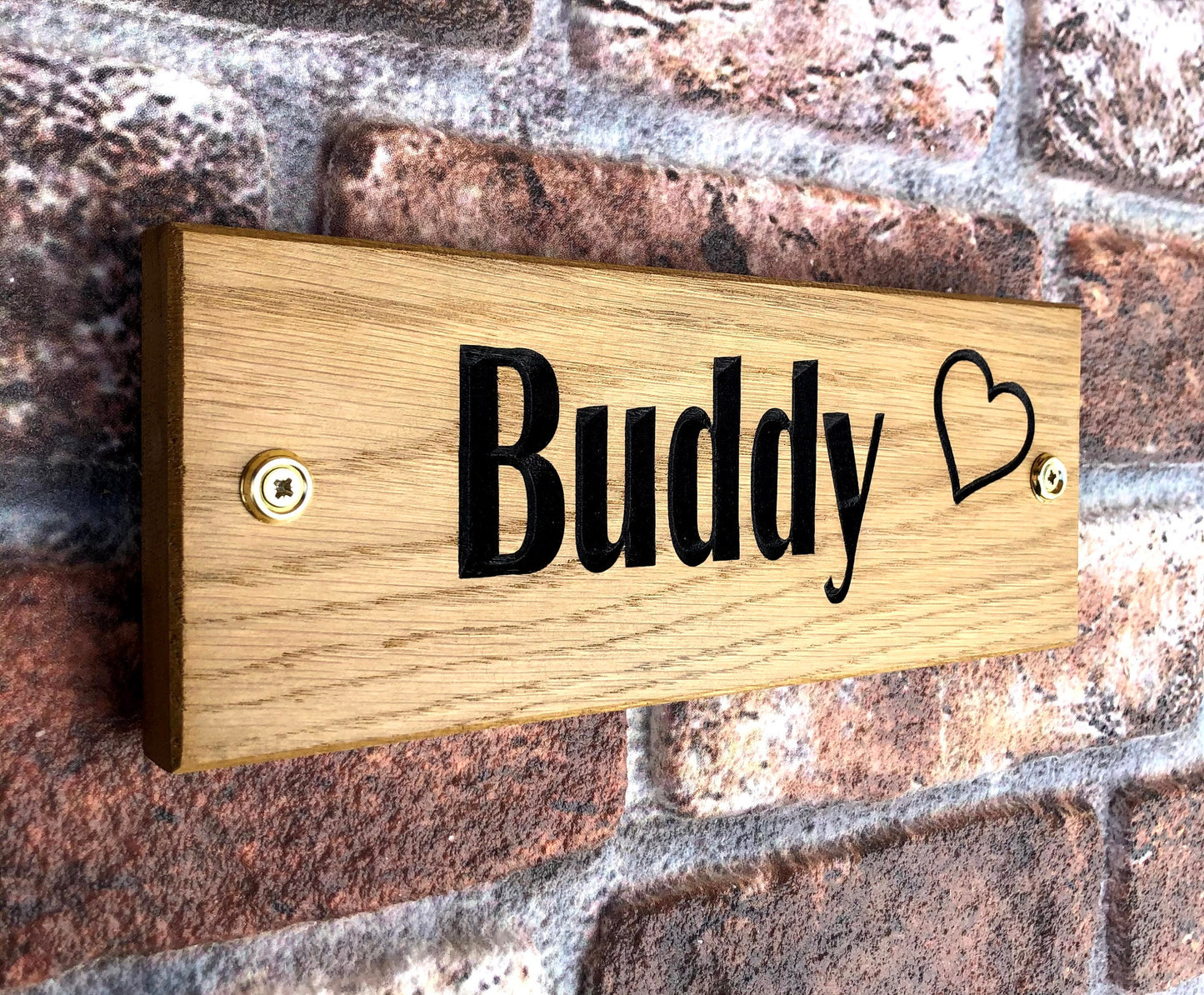 Personalised Horse Stable/Stall Name Sign - with Heart - Britannic Bold - OAK