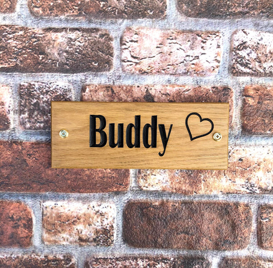 Personalised Horse Stable/Stall Name Sign - with Heart - Britannic Bold - OAK