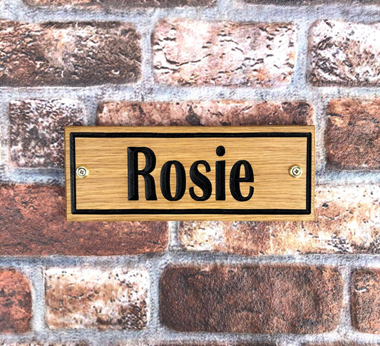 Personalised Horse Stable/Stall Name Sign - with Border - Britannic Bold - OAK