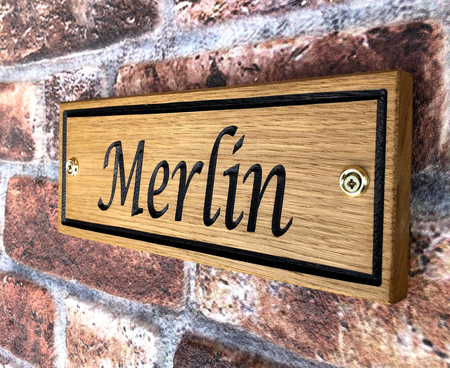 Personalised Horse Stable/Stall Name Sign - with Border - Lucida Caligraphy - OAK
