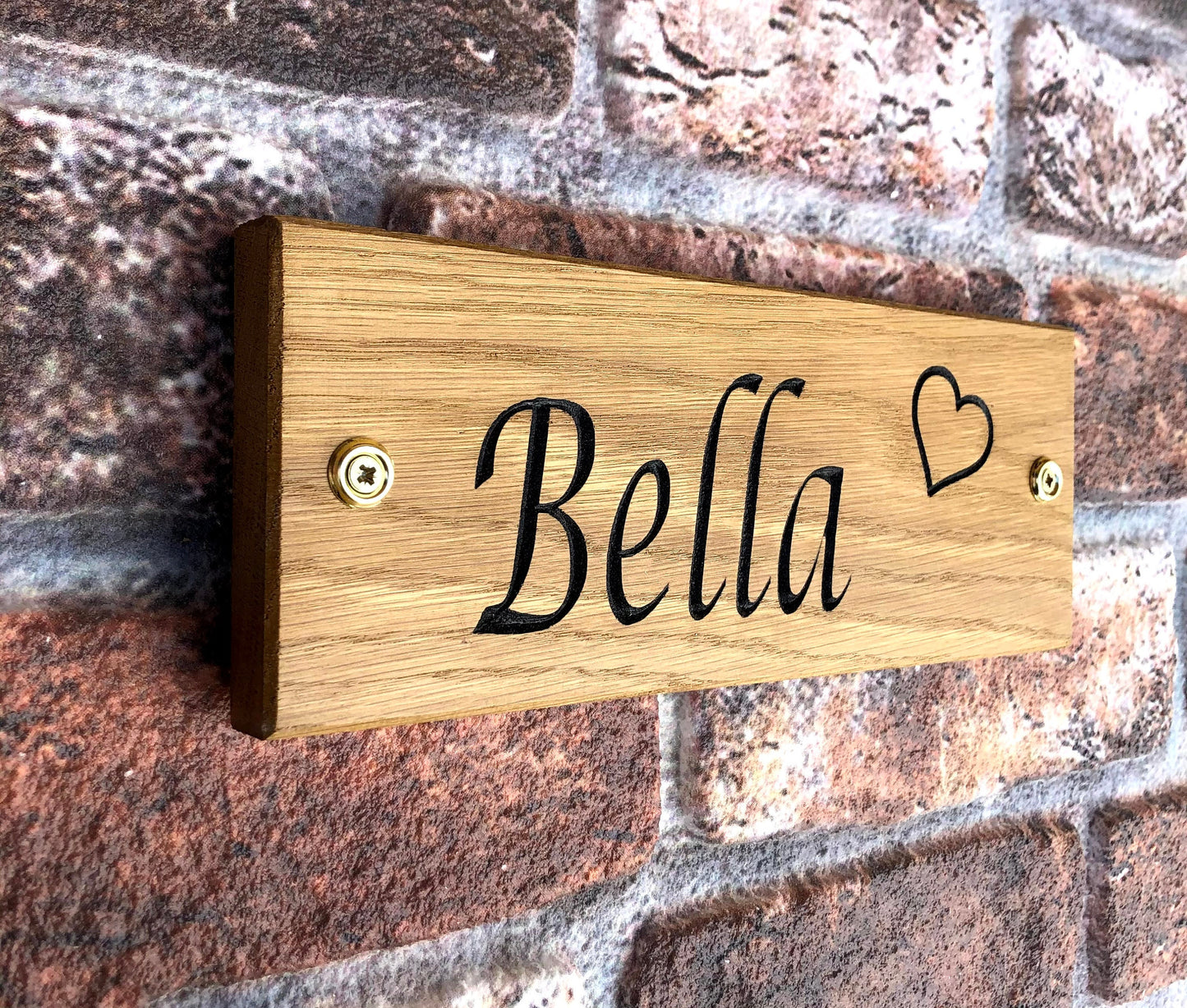 Personalised Horse Stable/Stall Name Sign - with Heart - Lucida Caligraphy - OAK