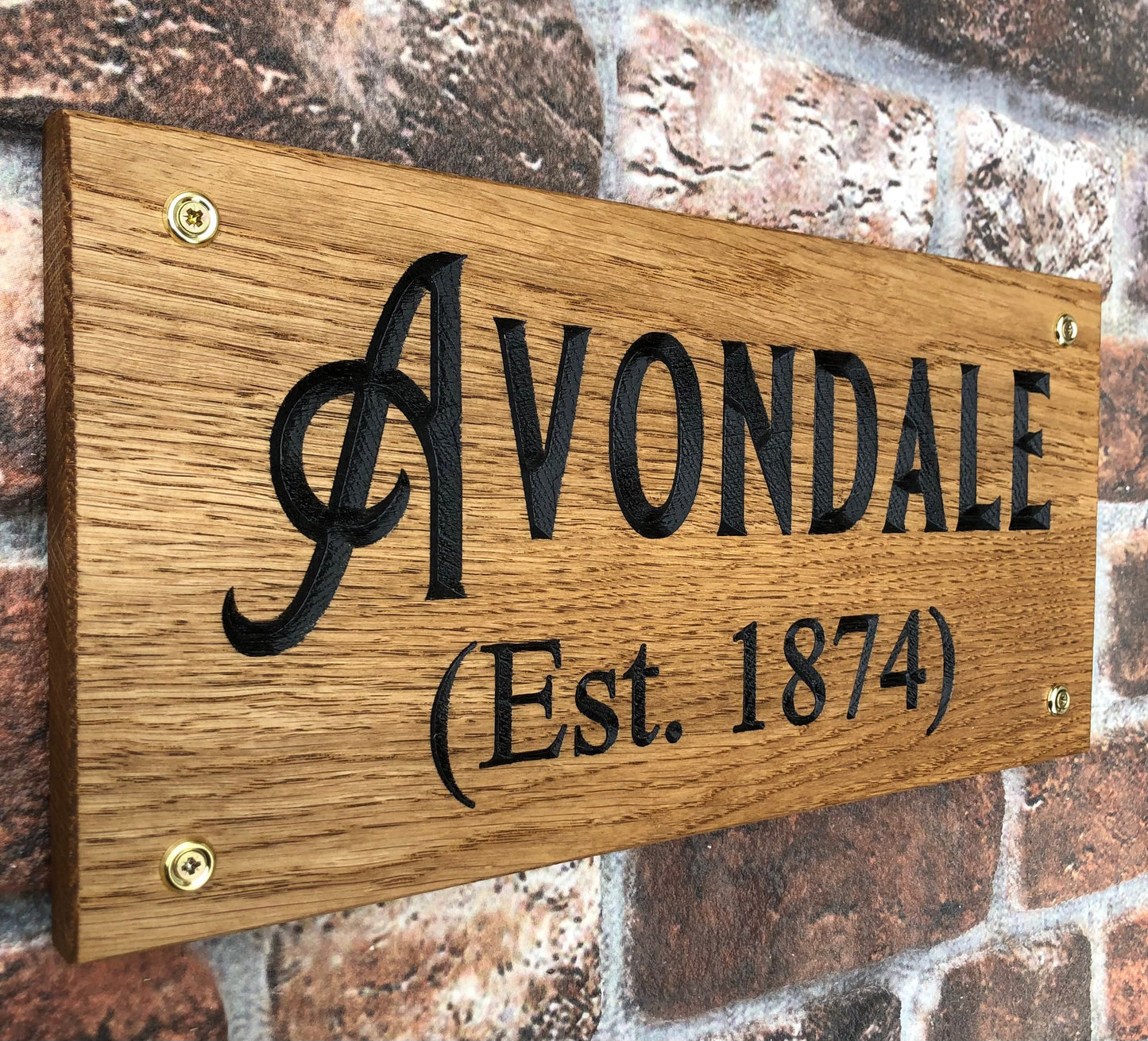 Solid Oak Engraved Hardwood House Sign 400mm x 190mm x 20mm, Personalised Carved Home Name Plate Plaque