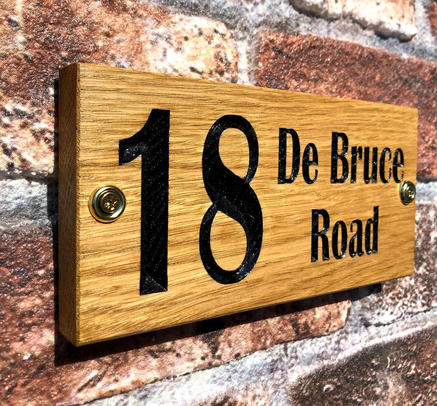 Personalised Solid Oak Engraved Hardwood House  Number Sign, Personalised Carved Home Number Plate Plaque, Choice of sizes