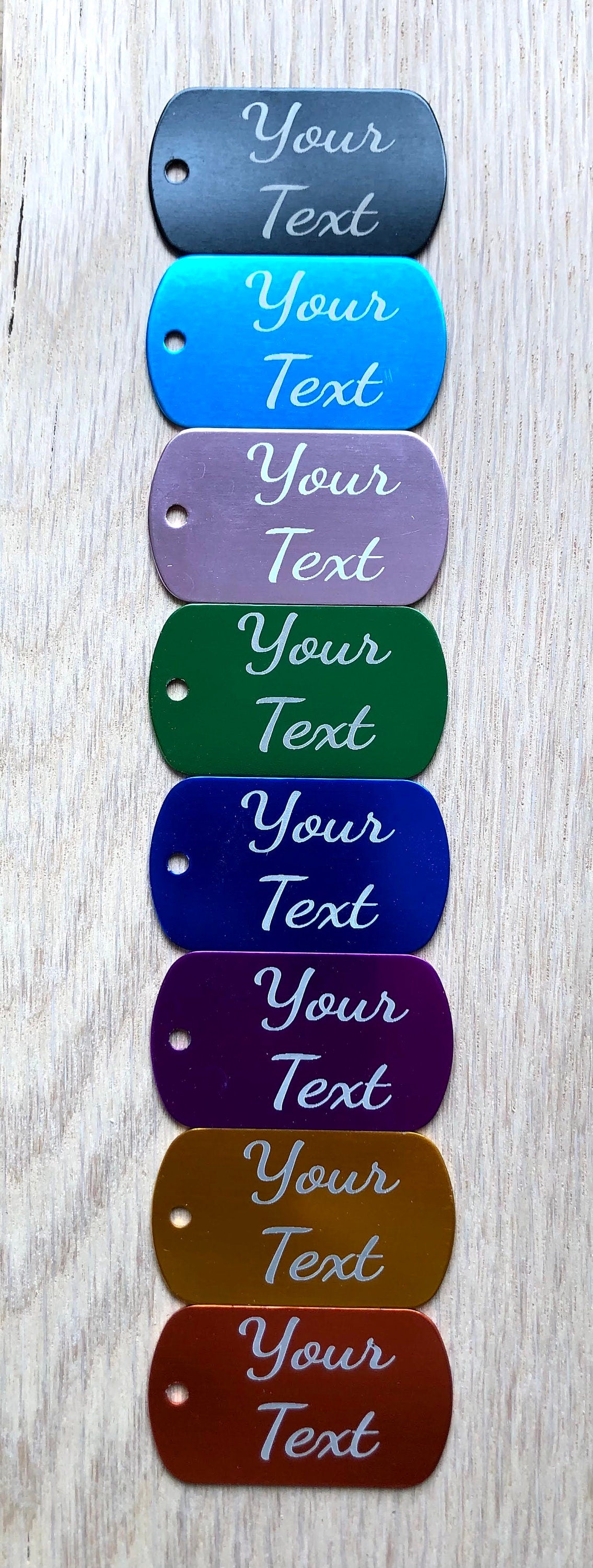 Personalised Custom Anodised Metal Military Dog Tags, ID Tags, Name Tags, Logo Tags, Key Rings, Necklases, multi colours