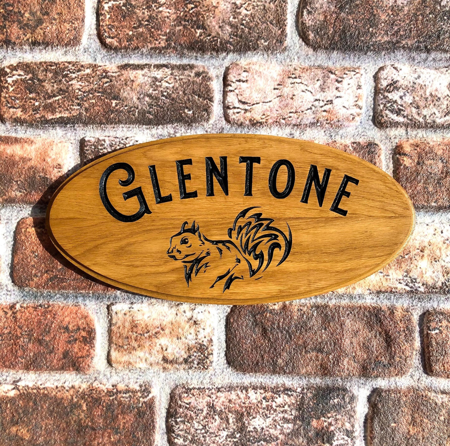 Solid Oak Oval Engraved Hardwood House Sign 380mm x 170mm x 20mm, Personalised Carved Home Name Plate Plaque