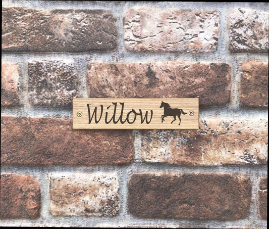 Personalised Horse Stable/Stall Name Sign - OAK- Running Horse - Personalise