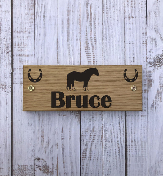 Personalised Laser Engraved Horse/Cob/Pony Stable/Stall Name Sign, Name Plaque - Solid OAK